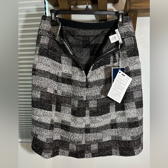 NWT Oscar de la Renta Grey Checkered Tweed Wool Blend Skirt Pockets Silk Lined 8 - Picture 5 of 14